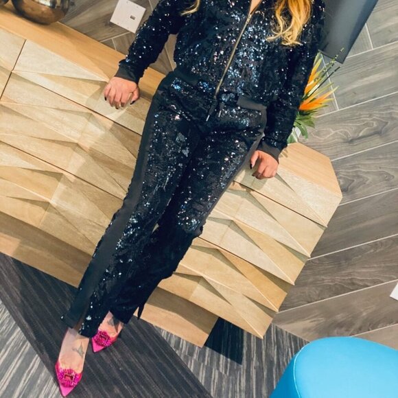 Ladies Black Sequin Dressy Track Suit Set -
(Small) - ONE REMAINING - Picture 2 of 6